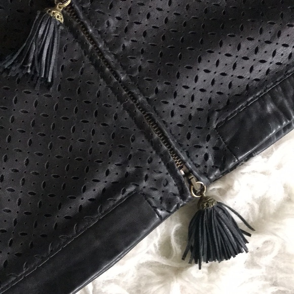 Versace Perforated Leather Jacket with Tassels and Hood - Picture 11 of 13